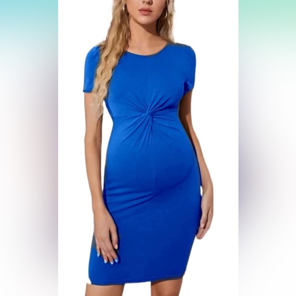 Stella’s Closet maternity women’s S blue twist short sleeve dress NWT